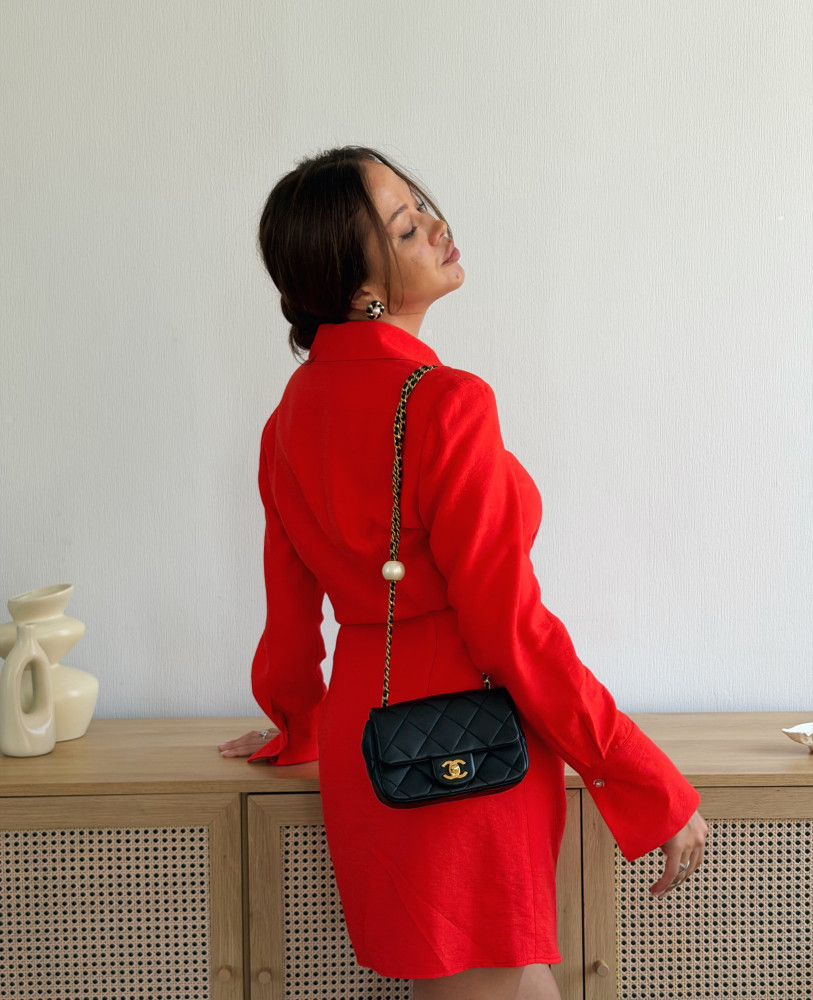 СУКНЯ В ДОВЖИНІ МІНІ З ДОВГИМ РУКАВОМ КОЛІР КОРАЛОВИЙ