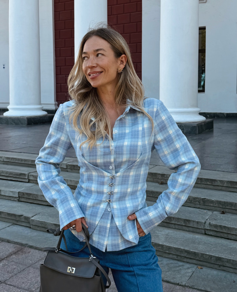 ПРИТАЛЕНА СОРОЧКА В КЛІТИНКУ БЛАКИТНА