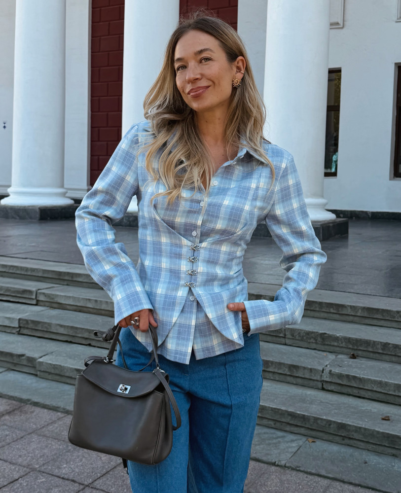 ПРИТАЛЕНА СОРОЧКА В КЛІТИНКУ БЛАКИТНА