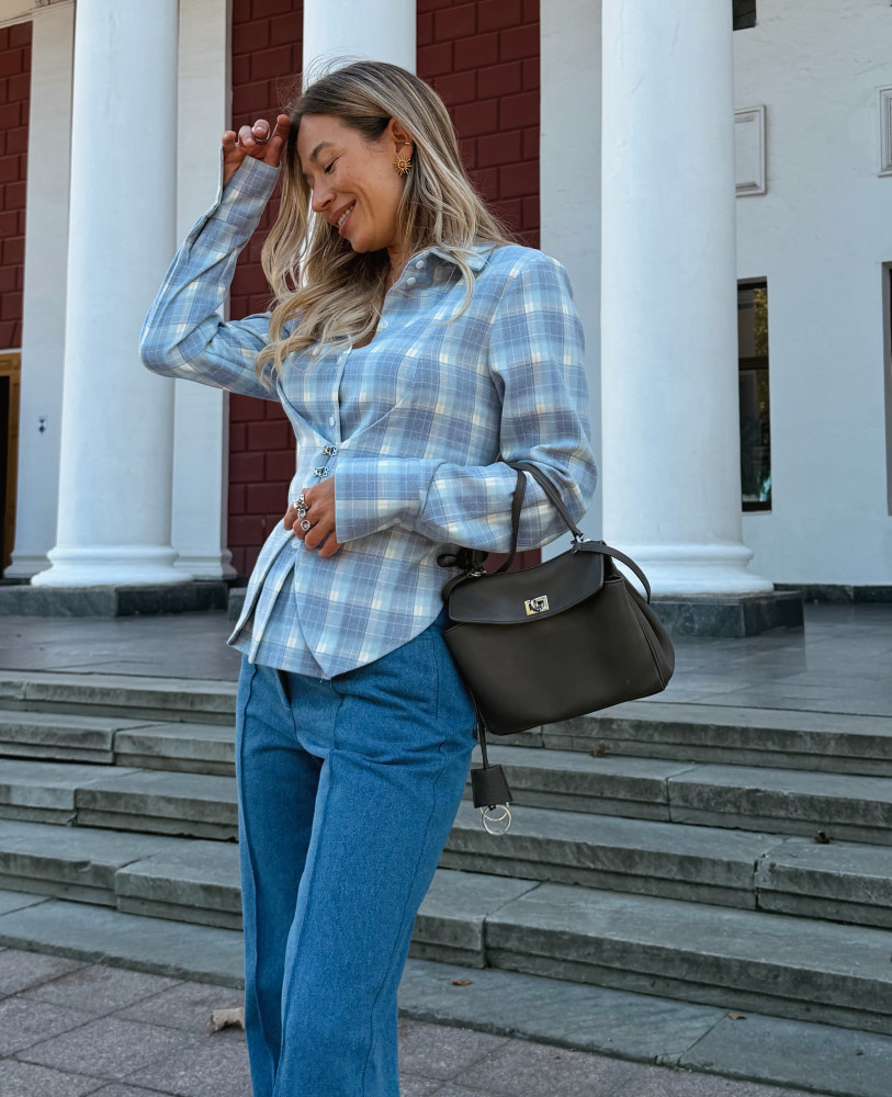 ПРИТАЛЕНА СОРОЧКА В КЛІТИНКУ БЛАКИТНА