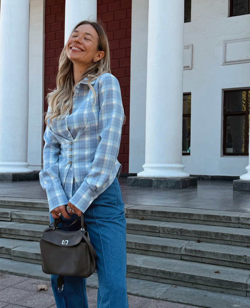 ПРИТАЛЕНА СОРОЧКА В КЛІТИНКУ БЛАКИТНА