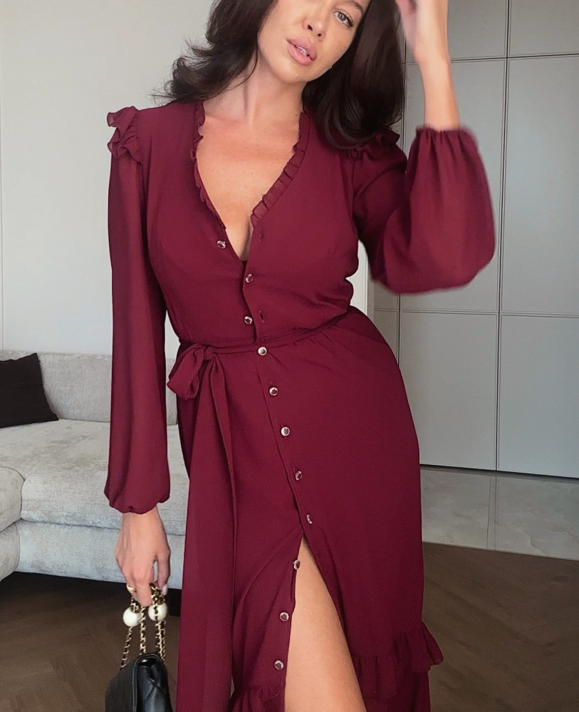 СУКНЯ МІДІ ШИФОНОВА КОЛІР БОРДО